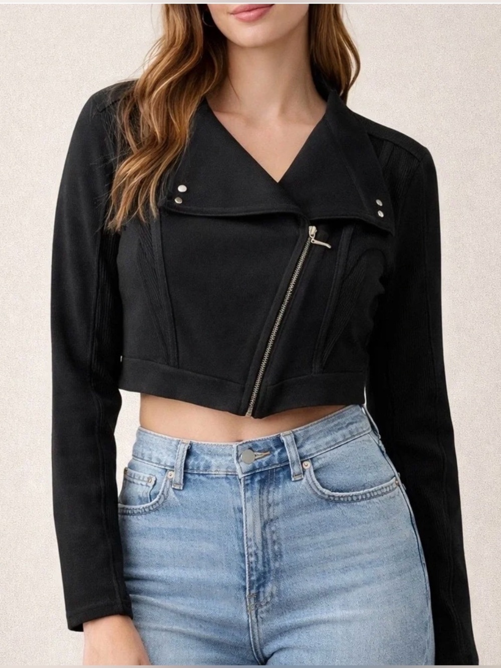 White House Black Market Cropped Black Zip-Up Asymmetrical Jacket Women’s Size S